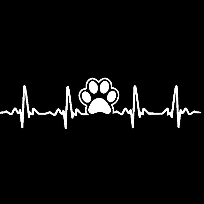 Car Stickers Funny Dog Paw Print ECG Heartbeat Fashion Car Stickers Car Styling Decals Creative Waterproof Black-white, 18cm*5cm