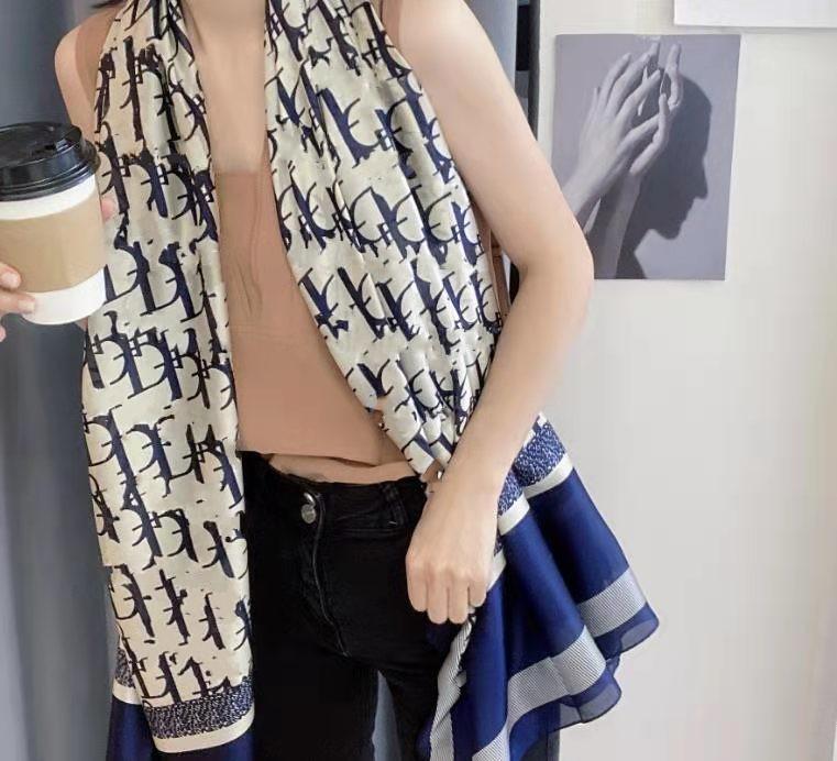 65-180cm letter scarves womens senior long Single layer chiffon silk shawls Fashion tourism soft Designer gifts printing Scarf