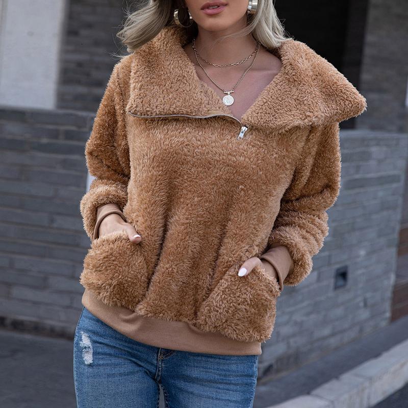 Women&#039;s Hoodies & Sweatshirts Teddy Coat Plush Autumn Winter Sweatshirt Zipper Outerwear Pockets Sudaderas Mujer Sweat Femme#3 UAV