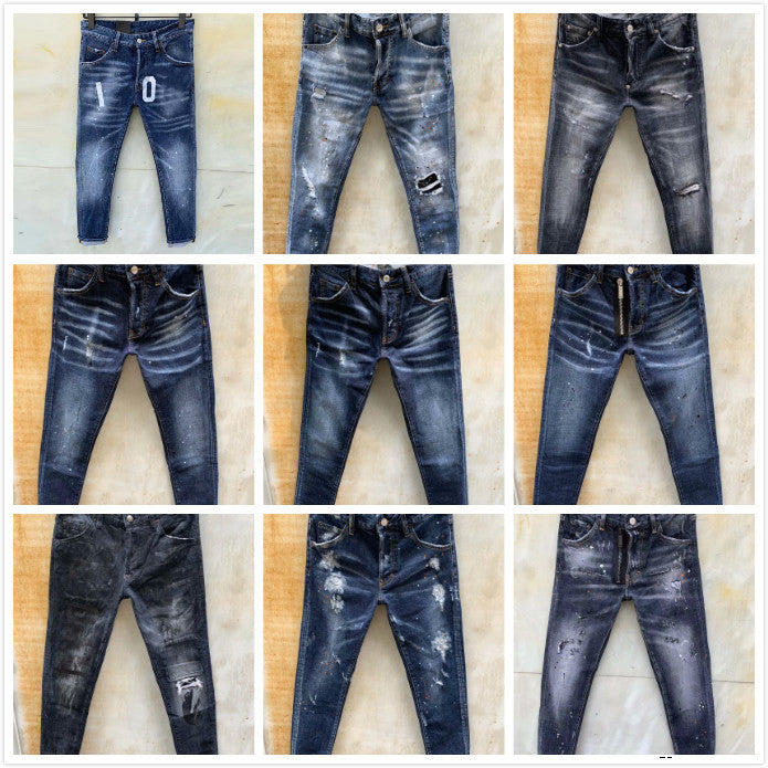 Men&#039;s Jeans mens denim jeans blue black ripped pants version skinny broken H4 Italy style bike motorcycle rock revival SAF2