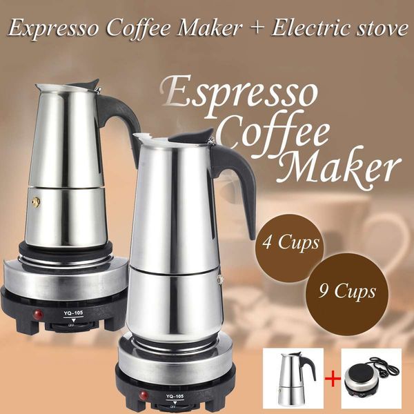 200-450ml Stainless Steel Coffee Pot Mocha Espresso Latte Percolator Coffee Maker with Electric stove Filter Drink Cafetiere 210330
