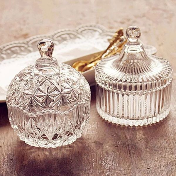 European Color Crystal Glass Storage Canned Sugar Cans Diamond Candy Box Cotton Swab Box Cotton Pad Household Storage 210330