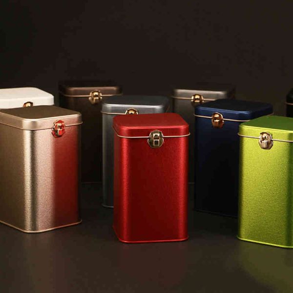 6pcs-Lot Square Sealed Tea Cans Home Storage Boxes 5 Colors Mini Iron Jewelry Earrings Container Case Candy Cookie Jars 2 Sizes 210330
