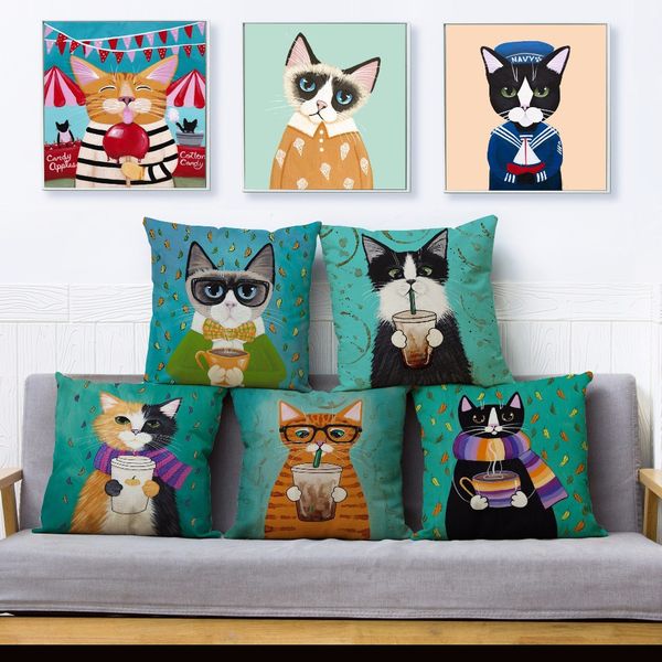 Ryan Conners Cute Ride Bike Cat Print Pillow Cover 45*45 Cushion Cover Linen Throw Pillows Cases Sofa Home Decor Cushion Covers