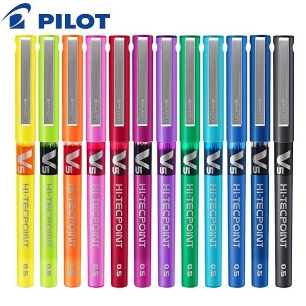 12 Pcs-Lot Japan Pilot V5 Liquid Ink Pen 0.5mm 7 Colors to Choose BX-V5 standard pen office and school stationery 210330