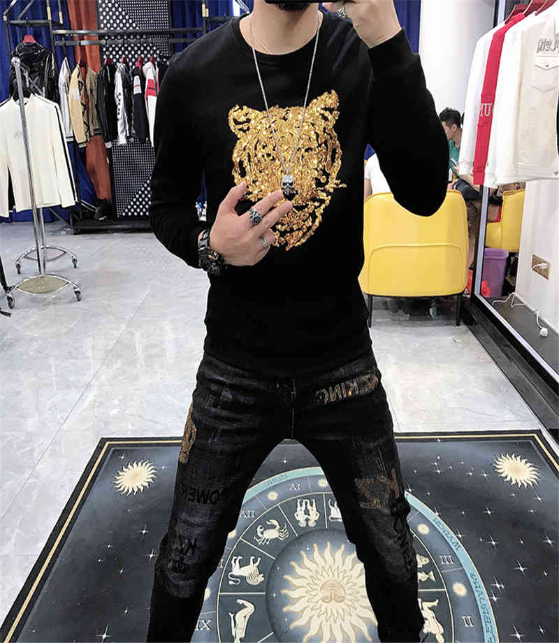 hoodie Autumn Luxury tiger design hoodie outerwear thin slim male 100% cotton quality hoody