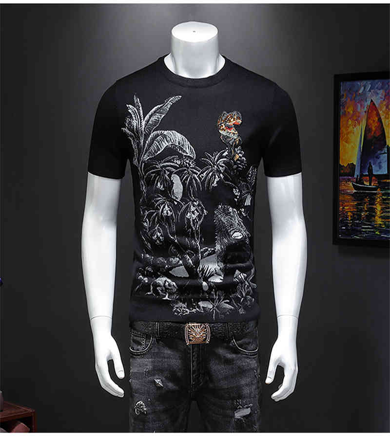 hoodie men&#039;s tee 3D digital printing skull drilling slim camouflage T-shirt western design