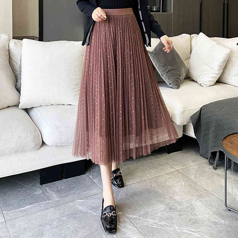 blazers 3 Layered Tulle Womens Shining Bronzing polka dot Mesh Tutu Skirt Ball Gown Pleated Long Maxi Skirts 2021 Spring