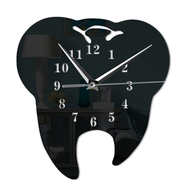 Mirror Effect Tooth Dentistry Wall Clock Laser Cut Decorative Dental Clinic Office Decoration Teeth Care Dental Surgeon Gift 210401