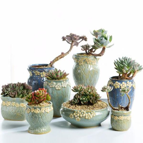 Succulent Plants Flowerpot Small and Medium Size Vase Retro Floral Flower Pot Creative Crafts Desktop Ornaments Planter Decor 210401