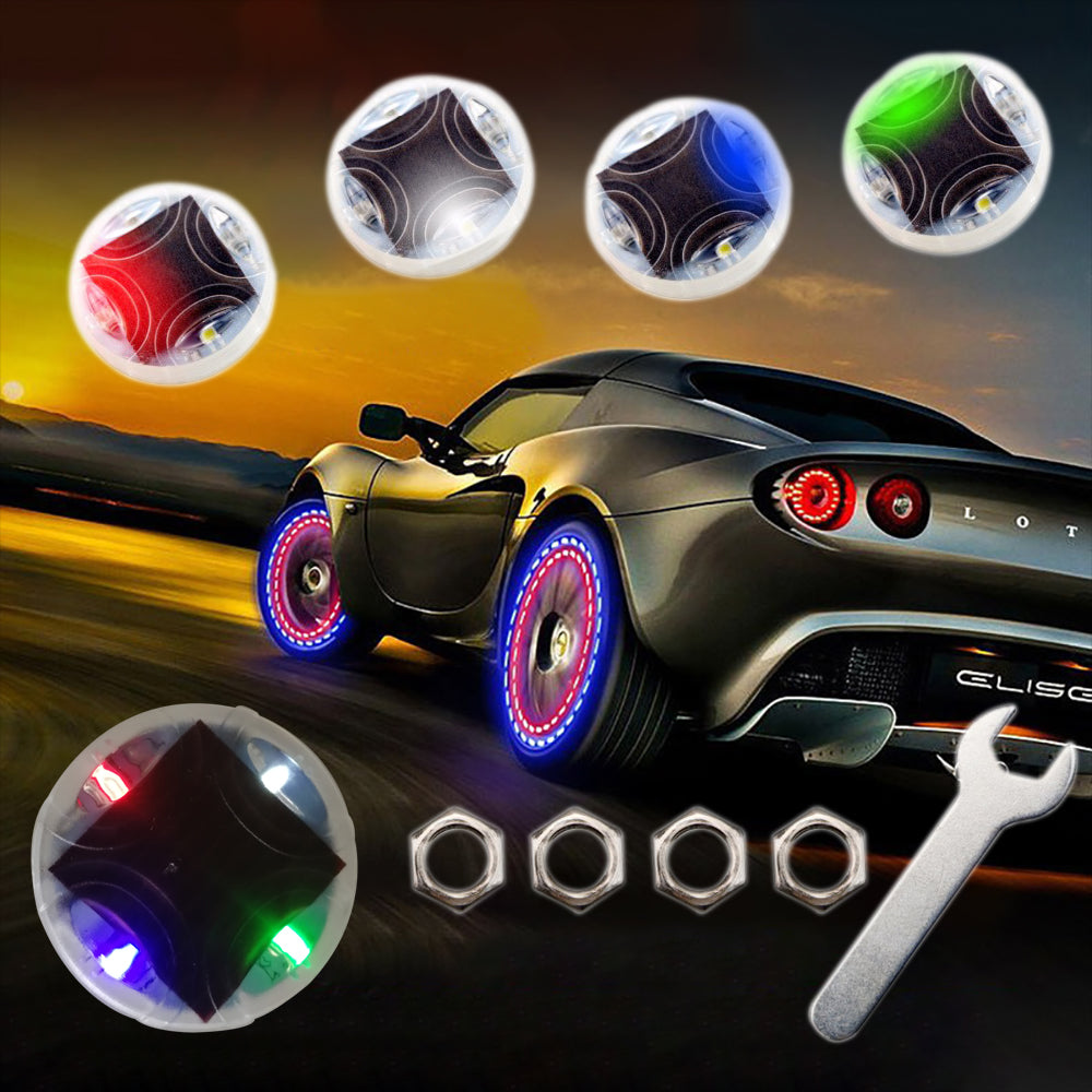 Car Auto Waterproof Solar Energy Wheel Lights Decorative Flashing Colorful LED Tire Light Gas Nozzle Cap Motion Sensors Universal