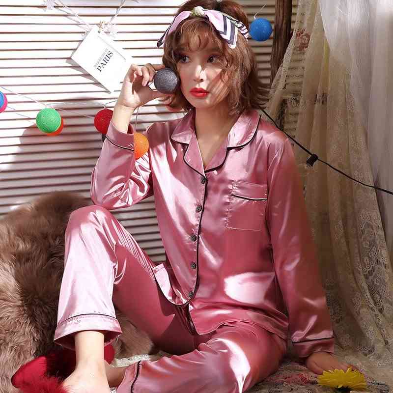 sleepwear Pyjamas Set Women Fashion Star Same Style Satin Silk Lingerie Sleep Top with Pants Comfort Homewear Pijama Femm Plus Size