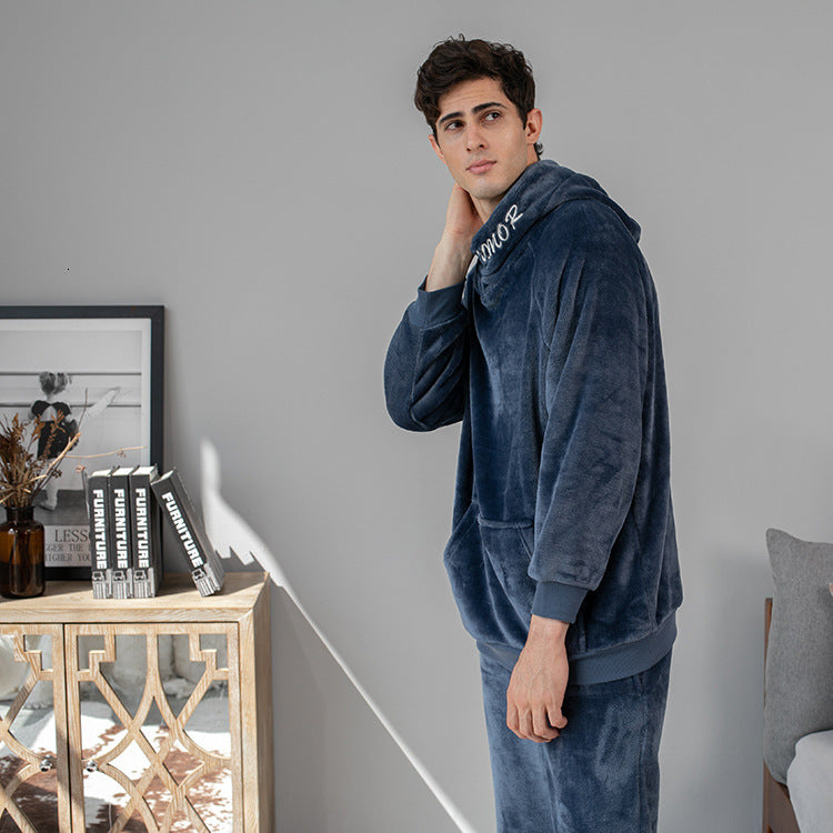 sleepwear Winter Warm Flannel Pajamas Set for Men Thick Long Sleeve Pyjamas Coral Velvet Hoodies Sweatshirt Soft Loungewear Home Clothes