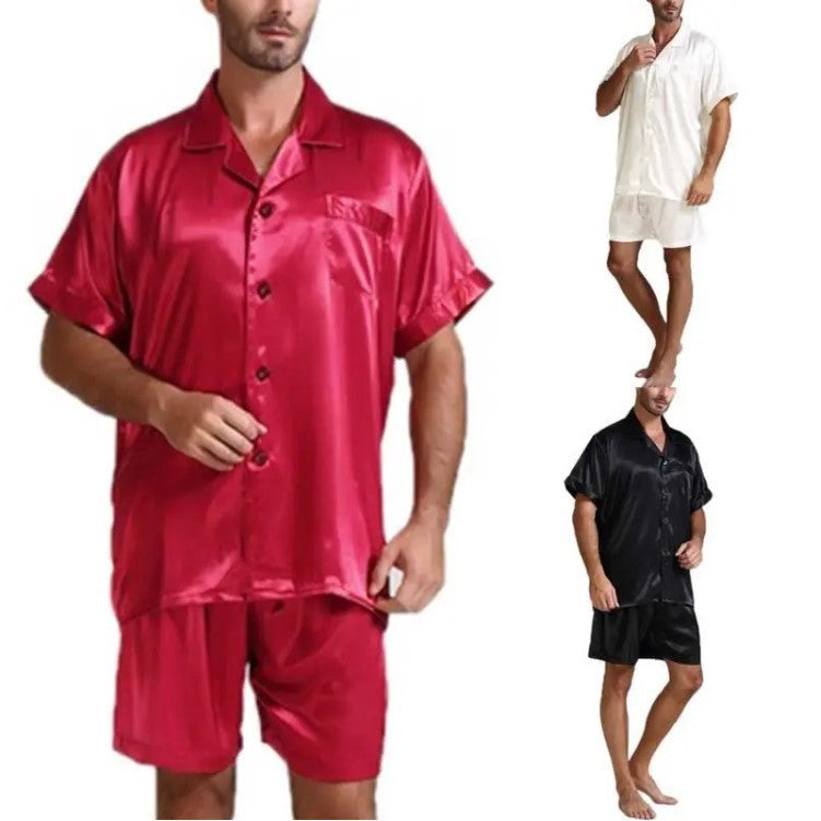 sleepwear Pajamas Set Solid Satin Summer Sleeve Autumn Homewear Silk Men Suit Casual Dormir Top Pyjamas Male Sleep Tops