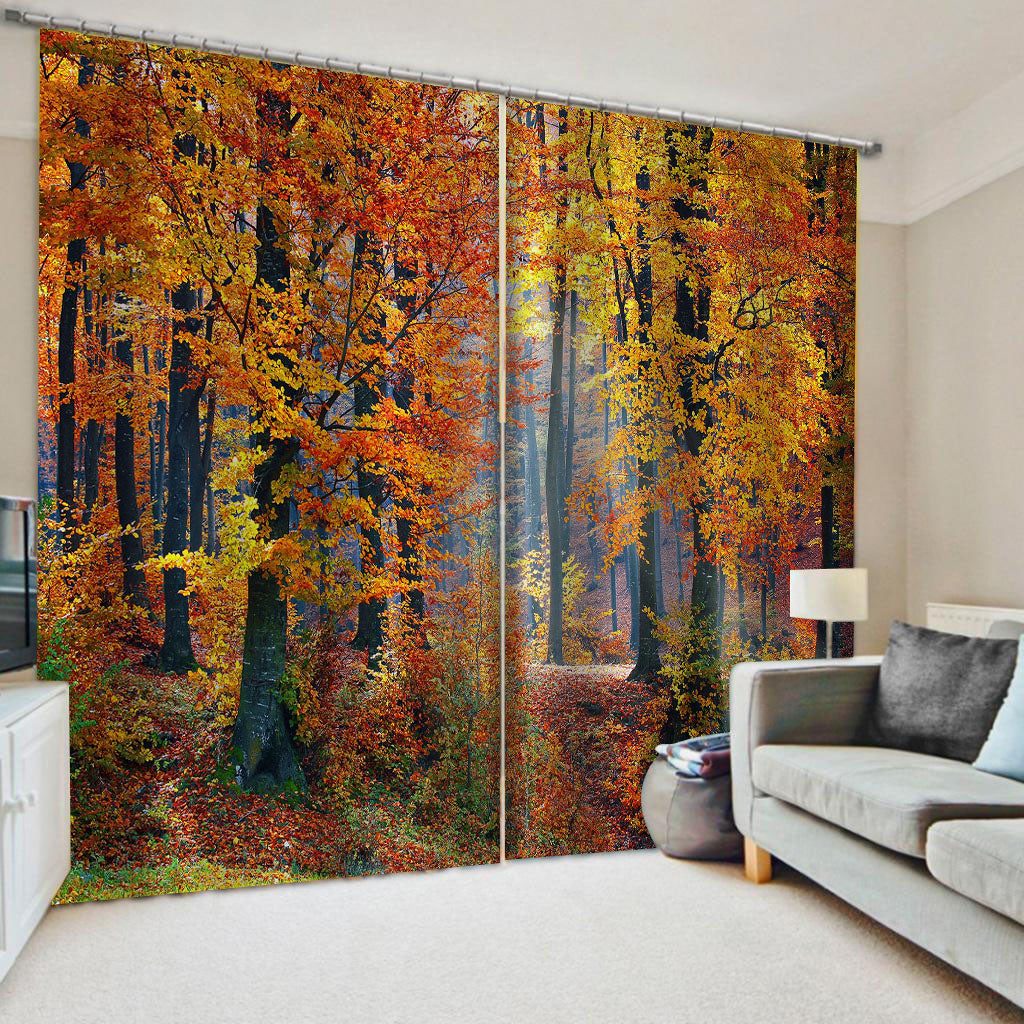 Beautiful Photo Fashion Customized auturn forest curtains 3D Window Curtains For Living Room Bedroom