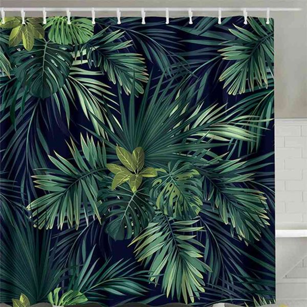 1pc 180 x 180cm Green Leaves Printing Shower Curtain Bearoom Modern Natural Plant Polyester Bathroom Curtains 210402