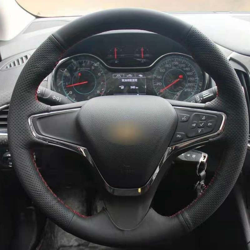 For Cruze diy hand-sewn car steering wheel cover black artificial leather car accessories