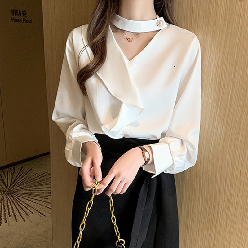 Bra Female Long Sleeve Office Lady Tops Spring New Korean Fashion Women Blouse Satin White Shirt