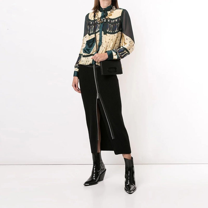 suits Women Skirt Denim Patchwork Knitting Womens Color Matching Vintage Casual Long High Waist Skirts Woman Clothes