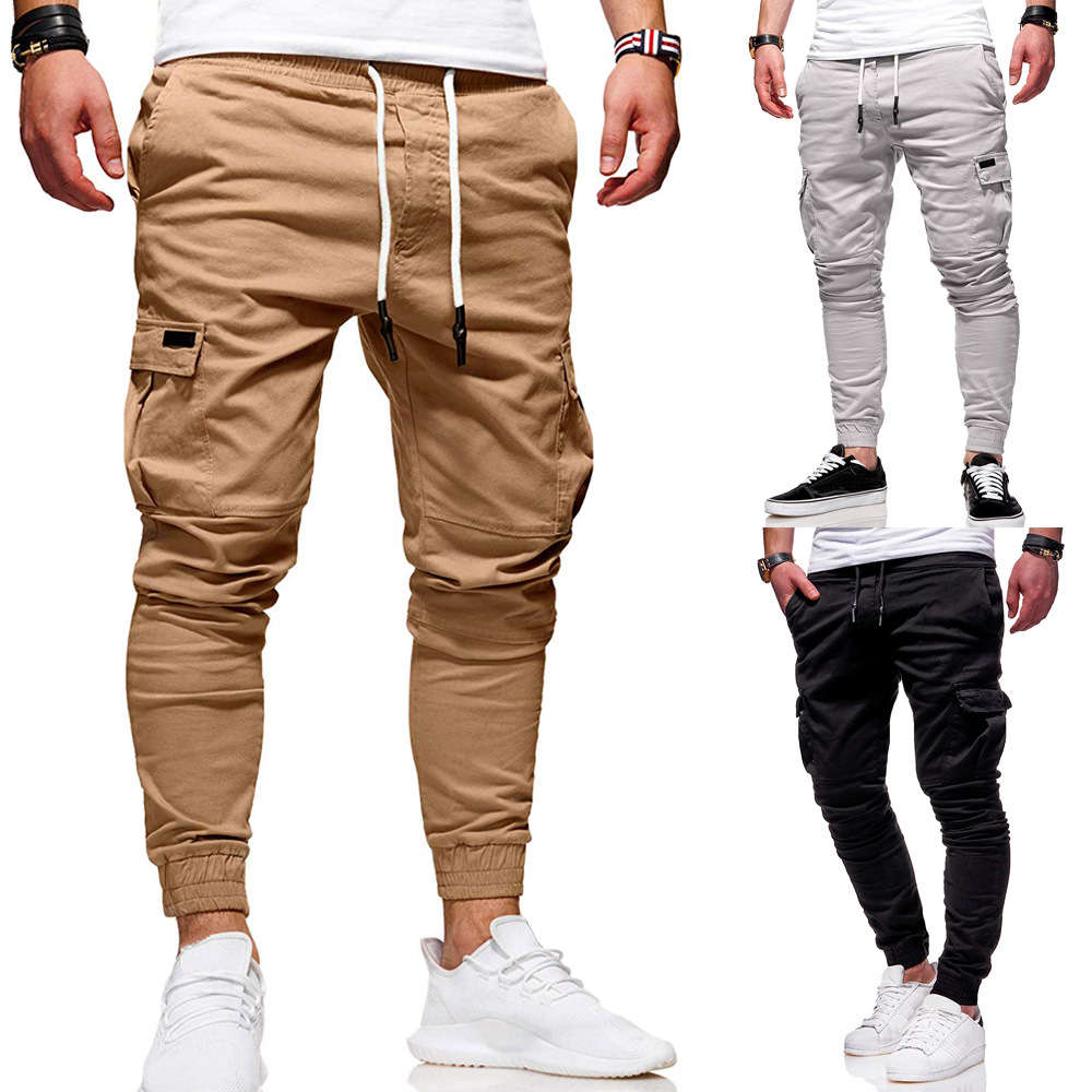 Men&#039;s new casual pants youth fashion trend solid color versatile men&#039;s sports overalls