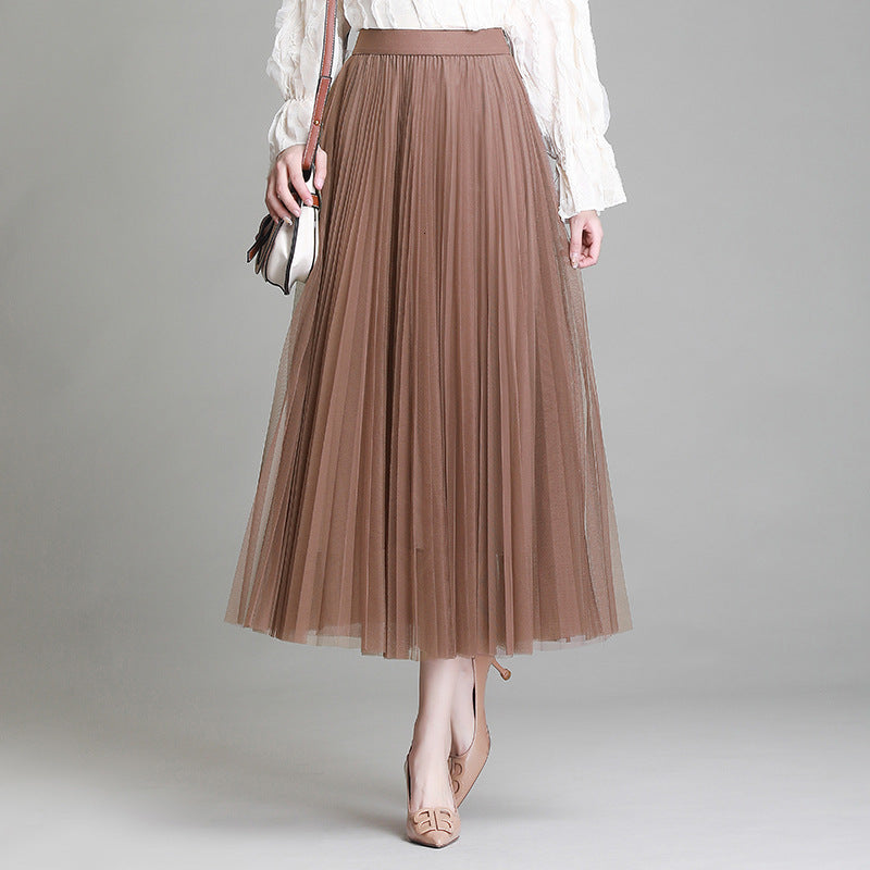 skirts Korean Fashion Maxi Runway Designer Elastic Waist 3 Layers Mesh Pleated Skirt WOmen Pur COlor Long Tutu SKirts