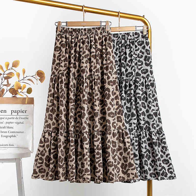 skirts Winter Leopard Patchwork A-line Fleece Lined Warm Leo Printed Cakee Maxi Long Skirts