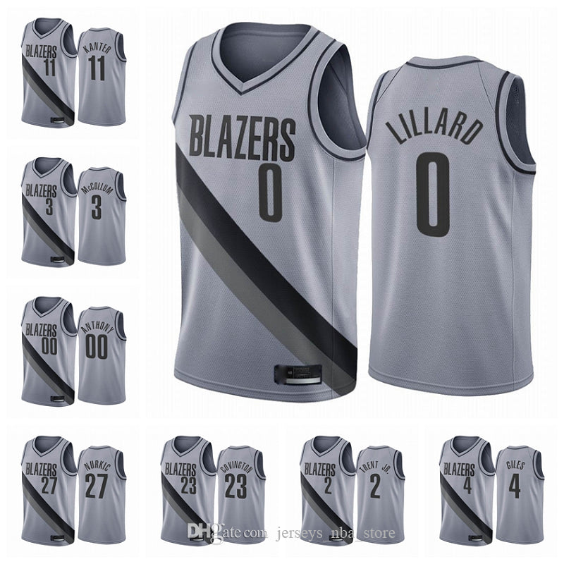 2020-21 Portland&#13;Trail&#13;Blazer&#13;Men Damian Lillard C.J. McCollum Carmelo Anthony Earned Edition Gray #0 Basketball Jersey Youth S-