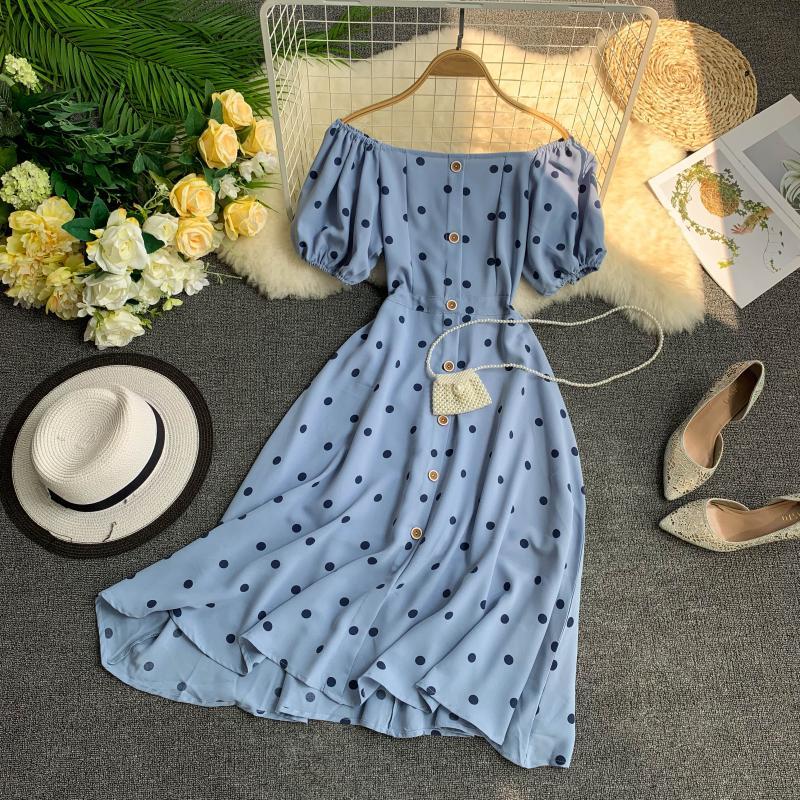 dresses small wave point two wear strapless dress party maxillary hubble-bubble sleeve show A word skirt thin woman