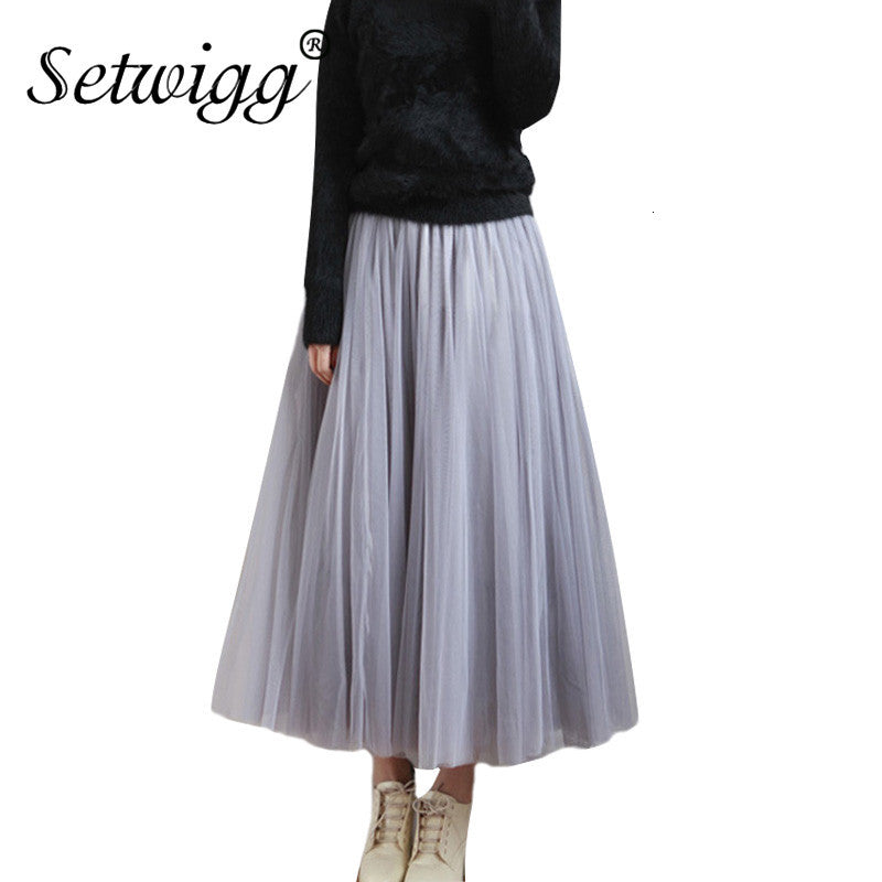 skirts Spring Sweet y Layered Tulle Ball Gown Elastic Waist 3-Layer Mesh Pleated Tutu Long Skirts 75-90cm