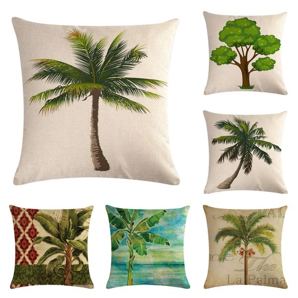Summer Tree Throw Pillow Covers Hawaii Coconut Palm Banana Tree Green Leaf Cotton Linen Decorative Couch Cushion Cover Home Sofa
