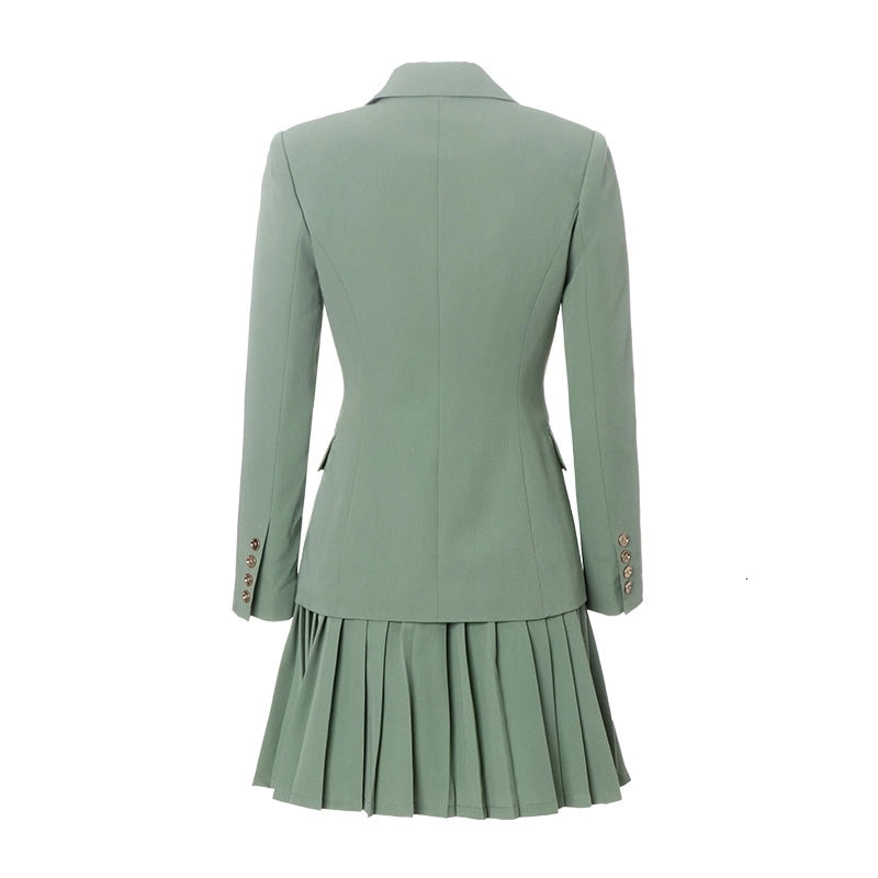 European and American autumn office lady high-quality blazer + pleated skirt suit