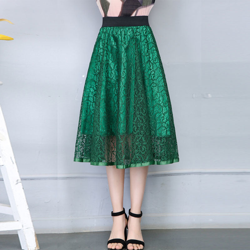 skirts Spring Summer Flare Elastic Waist Circle Floral Crochet Lace A-line High Low Long Skater Skirts