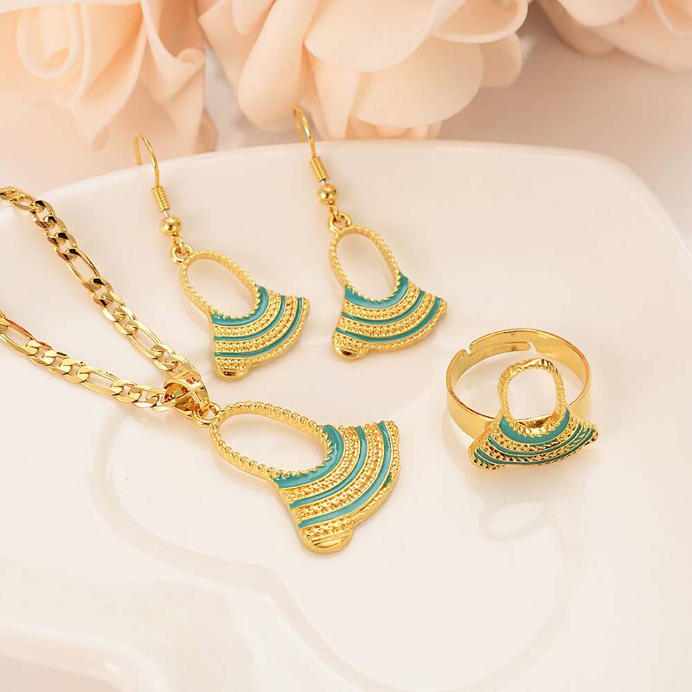 Bag Pendant Figaro Chain Earrings ring 18 K Solid Gold PNG Jewellery Set Papua Guinea party women girls gifts
