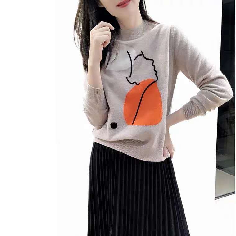 sweaters Autumn Winter Sweaters Ladies Colorful Print Patterns Knitting Long Sleeve Casual White Grey Black Jumpers Woman