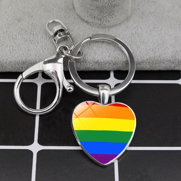 Gay Lesbian Pride Rainbow Heart Keychain Pendant With Lobster Buckle Car Key Chain Keyring Couple Keychains LGBT Jewelry Gift