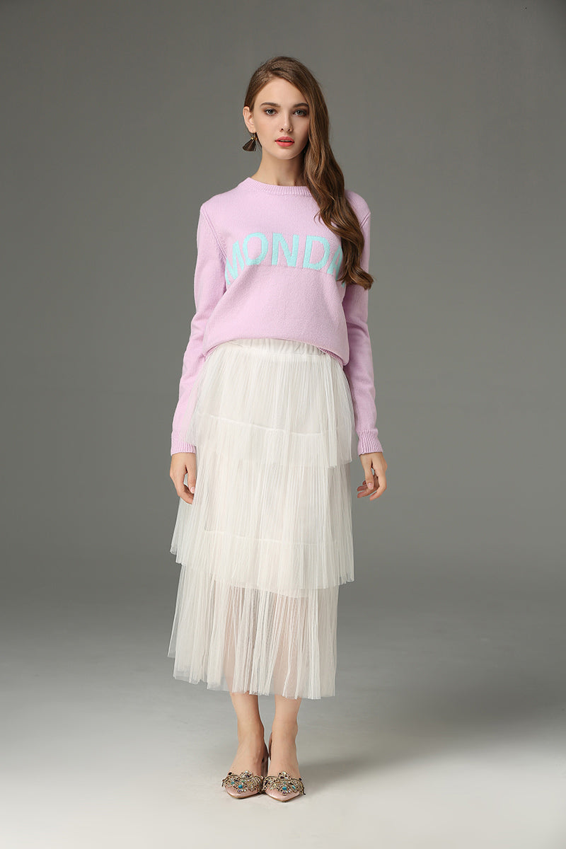 Red Autumn Colorfull Winter Jacquard Letter Runway What day is today Knitting Rabbit Veet Pullover Sweater Soft Casual Jumper Tops