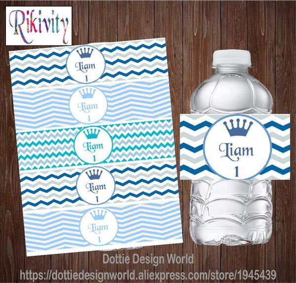 20 Pcs Custom Baby Blue Prince Boy&#039;s Water Bottle Labels Candy Bar Wrapper Baby Shower Birthday Party Decoration 210408