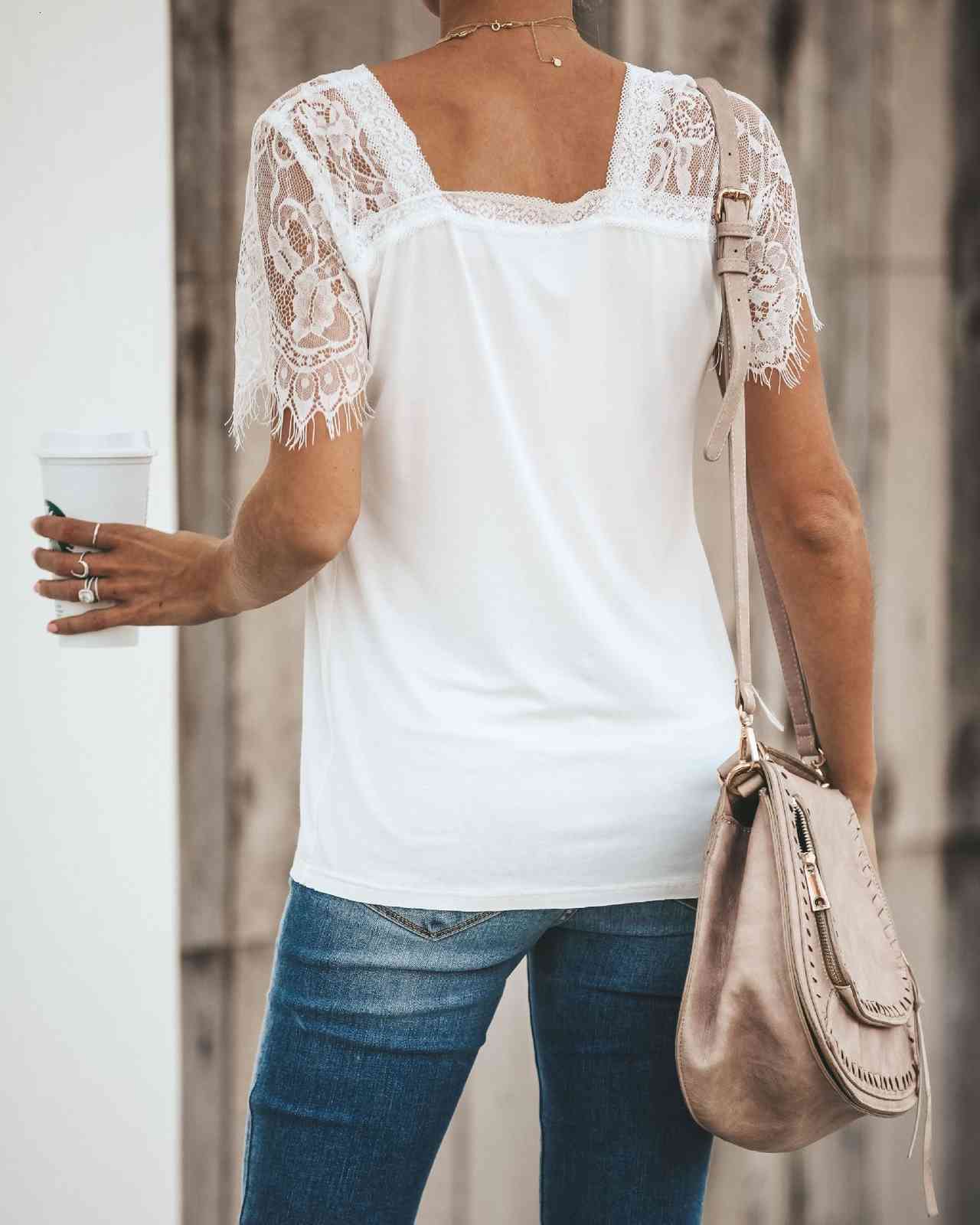 Women V Neck Lace short Sleeve Shirt Blouse Top summer Chiffon Blouses Female Shirts Vest Plus Size