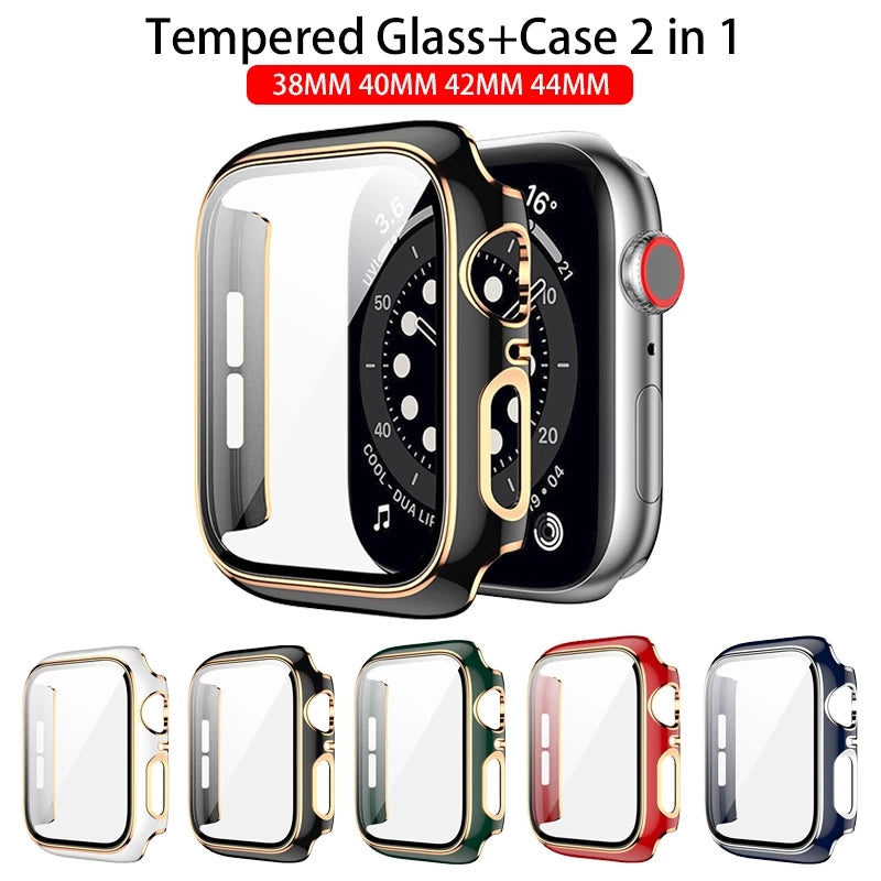 screen protector cover for Apple Watch 6 SE 5 4 3 2 PC bumper glass+case for iwatch 44mm 42mm 40mm 38mm frame Accessorie