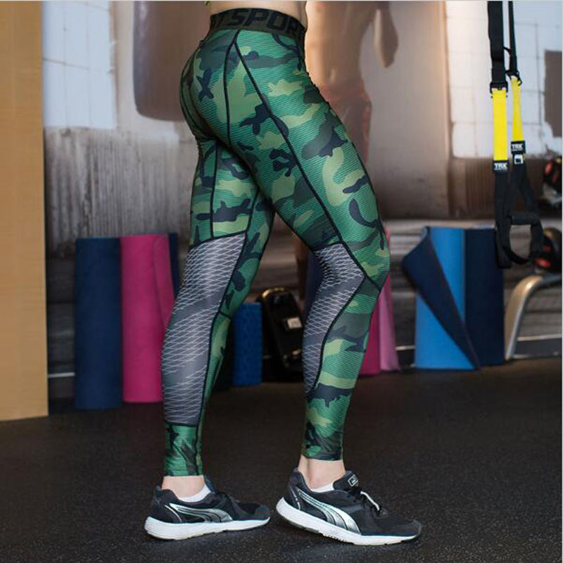 Camo Men compression tights pants bodybuilding male trousers skinny leggings