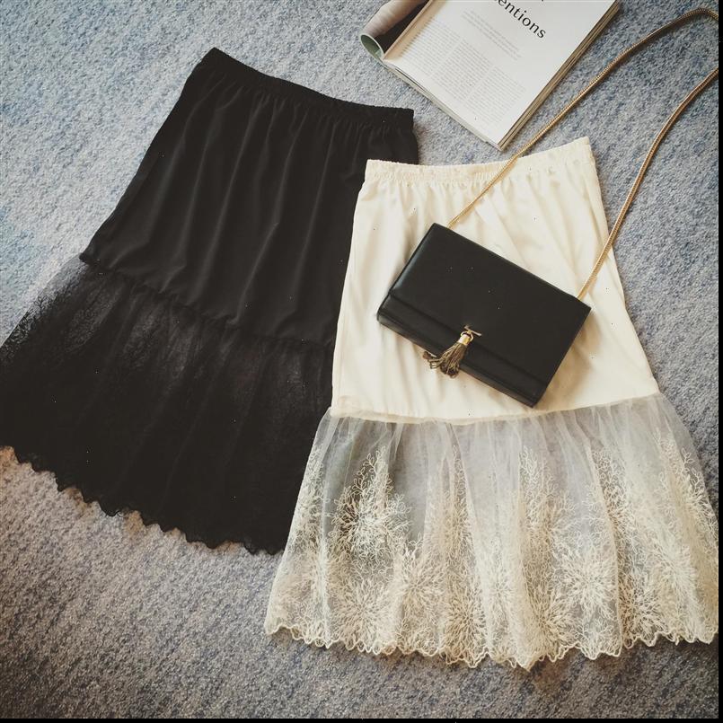 Women Skirts Summer Arrival Vintage Floral Black Skirt Lace Stitching White Backing Elegant Ladies Free