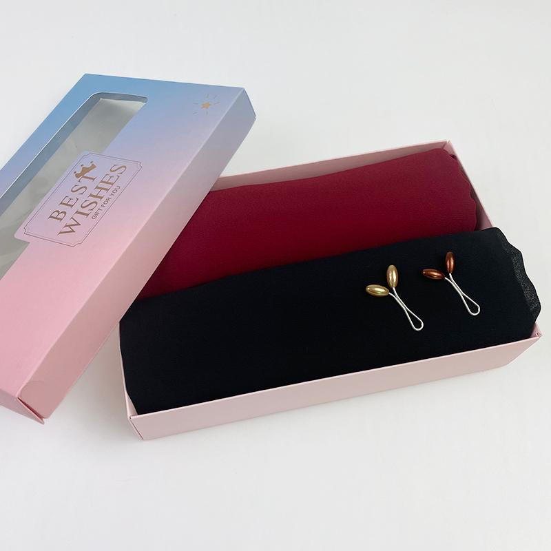 Scarves Plain Hijab Bubble Chiffon Scarf Women Solid Color Muslim Shawls Hijabs Headband Turban Echarpe Foulard Femme Gift Box Set