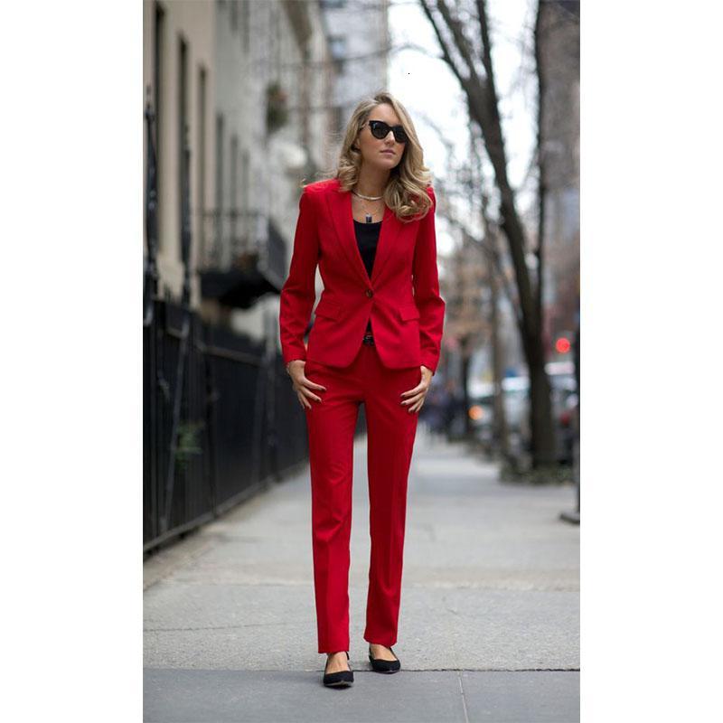 Women&#039;s Two Piece Pants CUSTOM rose red women business formal office suits work female trouser one button slim fit 2 blazer set