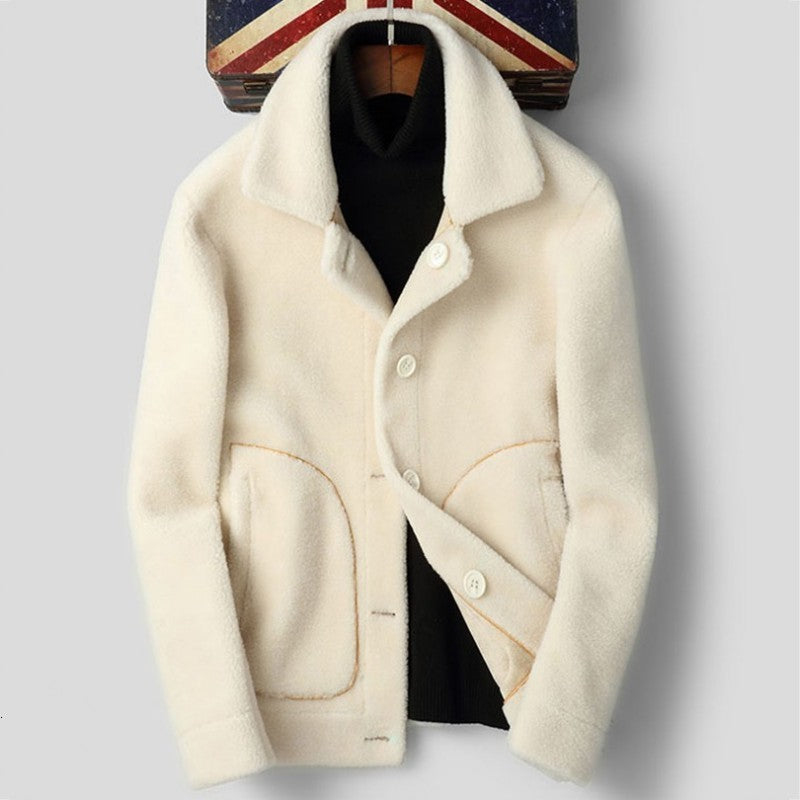 Winter Shearling Mens Real Fur Jacket Sheepskin Genuine Leather Thick Warm Overcoat Office Man Slim Lamb Wool Outwear Coat