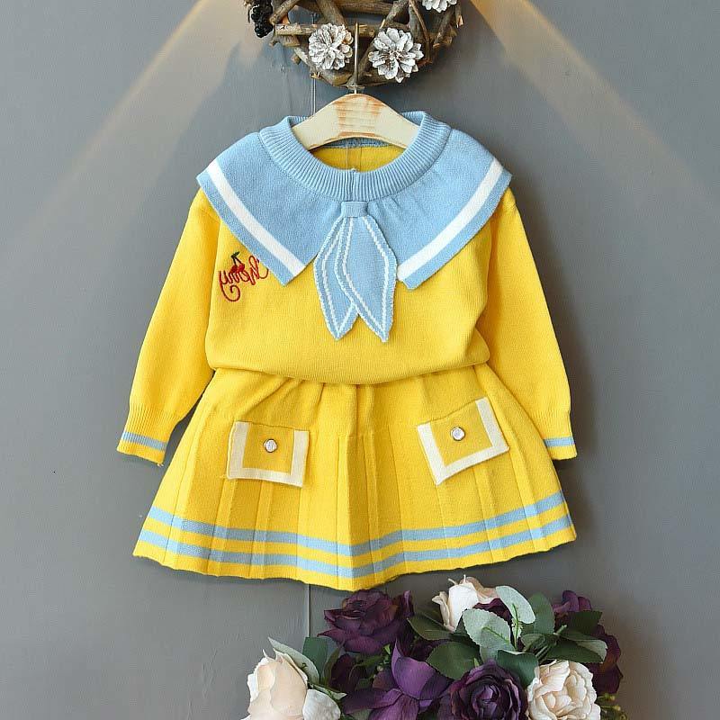 Clothing Menoea Children Winter Suits England Style Sweater Girl Plaid Wool Shirt Skirts 2Pcs Baby Autumn Clothes Sets Q1215