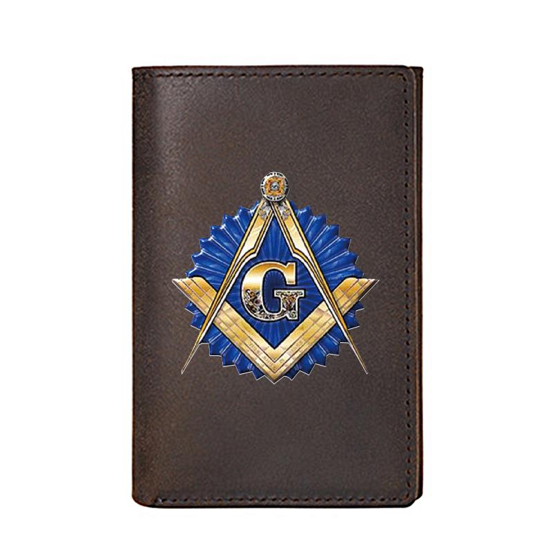 Wallets Freemasonry Free And Accepted Masons Men Wallet Genuine Leather Printing Card Holders Women Slim Mini Short Purse Money Clip