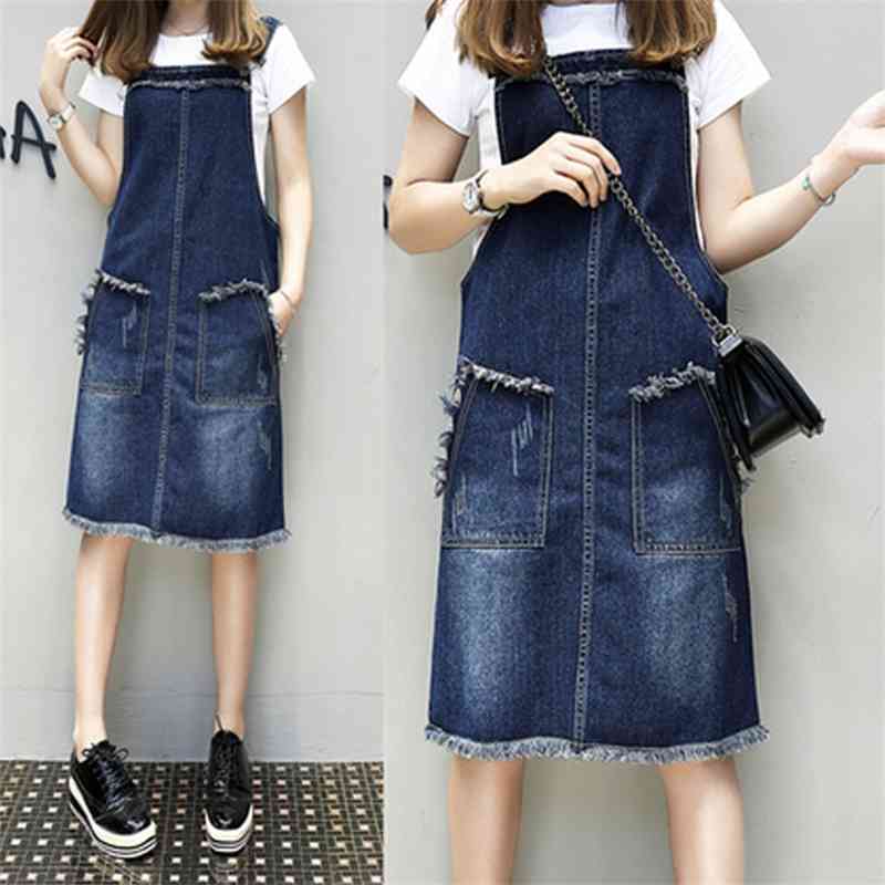 Casual Dresses Denim Xl-5Xl Womens Summer Sleeveless Sun Suspenders Straps Cowboy es Large Size Vestidos Robe Femme J2207 N8V7