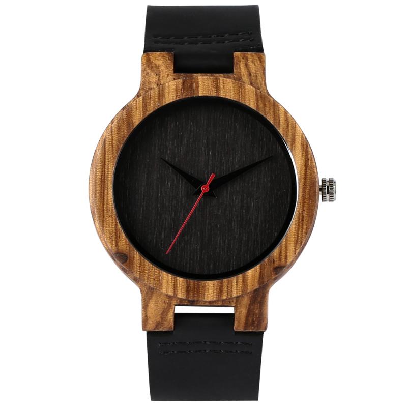 Wristwatches Men Watch Top Gift Black-Coffee-Green Dial Natural Wood Wristwatch Genuine Leather Strap Wooden Clock Male Hour Reloj De Madera