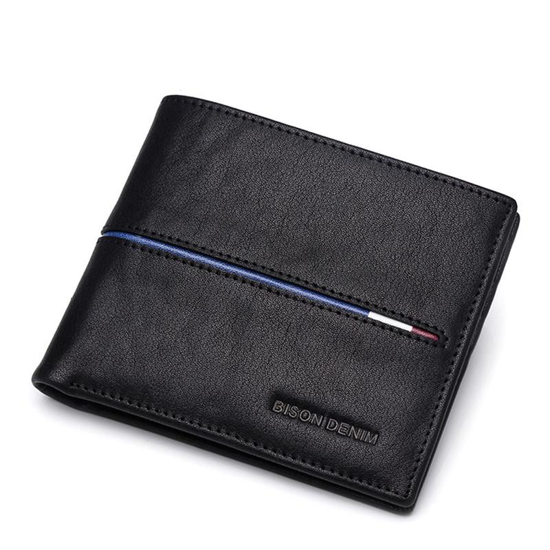 Wallets Bison Denim Business Wallet Cowskin Men Multi-Functional Cowhide Coin Purse Slim Genuine Leather Card Holders