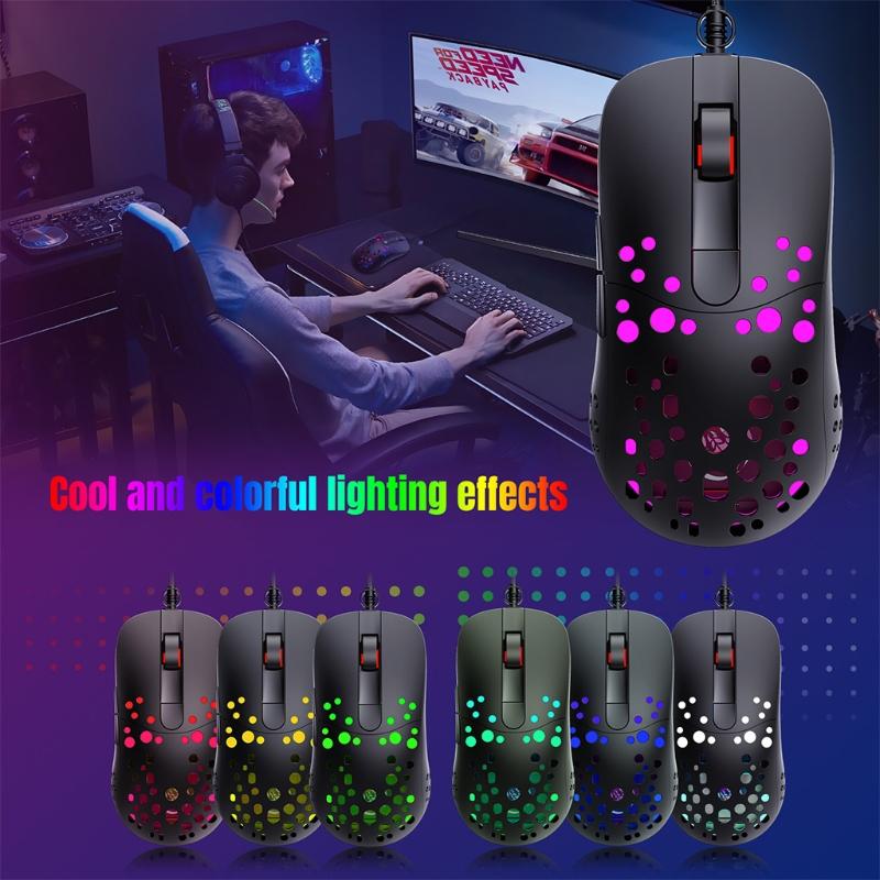 Mice Wired Lightweight Gaming Mouse, RGB Backlit & 6 Buttons Programmable Driver 8000DPI Ultralight Honeycomb Shell B2EF